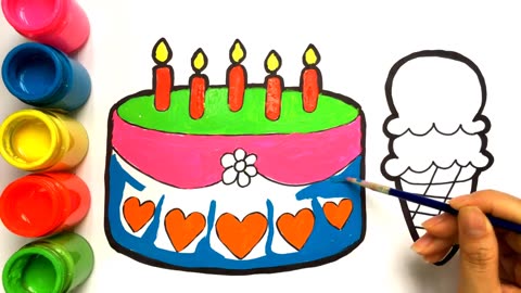 Drawing Happy Birthday Cake and Ice Cream ASMR Art Acrylic