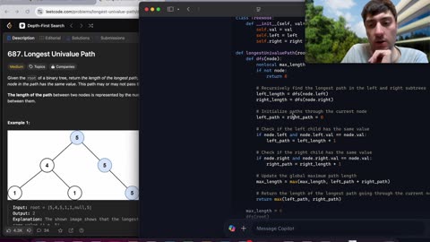 LeetCode 687 Longest Univalue Path | 🔴 LIVE (Failed Attempt)