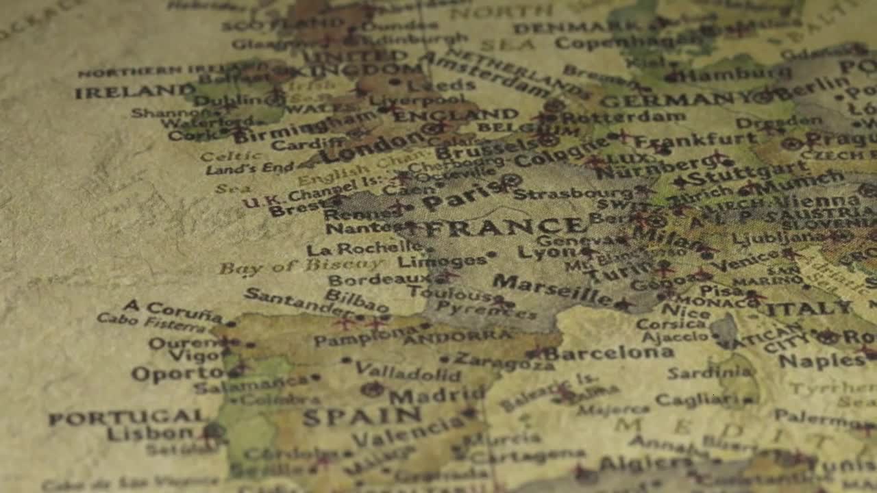 Vintage Map Pan Across to France