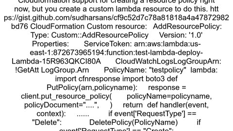 How to define Resource Policy for CloudWatch Logs with CloudFormation