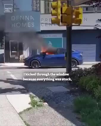 Tesla shut down, caught fire and trapped the driver inside, all locked up