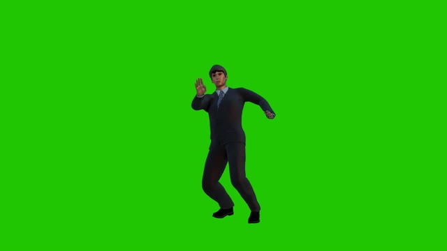 Animation man celebrating on green background.