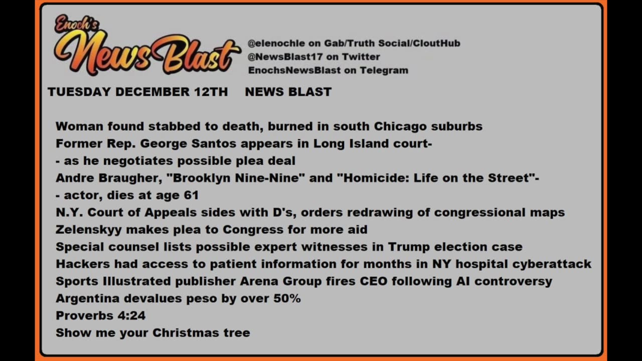 Tuesday December 12,2023 News Blast