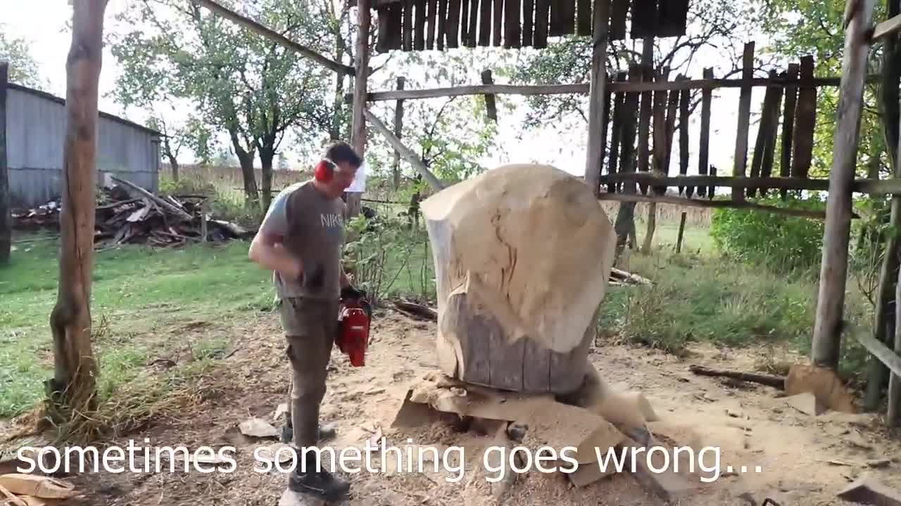 AMAZING CHAINSAW wood carving, Native American with wolves