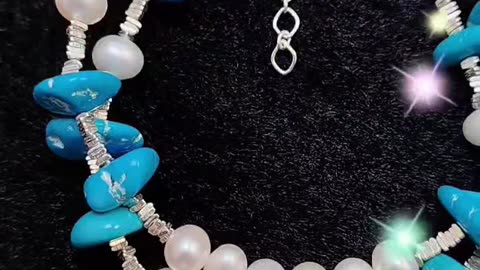 GN-20241210-02 Natural Turquoise Double Layer Bracelet Pearl with S925 Silver Exquisite Bracelet