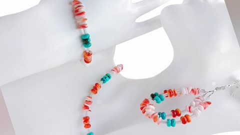 Natural turquoise spiny oyster Crystal colorful jewelry set Handmade gift for her 20240410-03-08