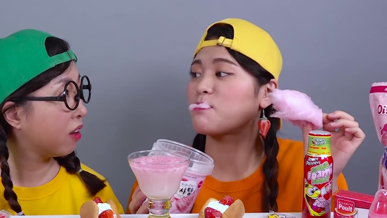 Pink Food Strawberry Ice Cream DONA MUKBANG