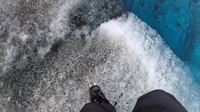 What it looks like underneath this glacier pool in the ice covered regions of Iceland