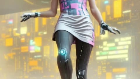 Robot girl of the future dancing a mini shuffle.