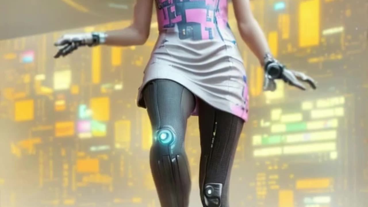Robot girl of the future dancing a mini shuffle.