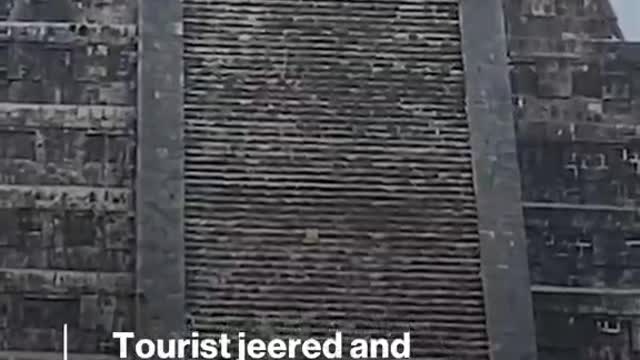 Tourist jeered and doused with water after climbing Mayan pyramid