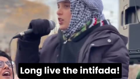 Young Palestinian in Toronto, Canada calling for the continuation of armed conflict with Israel.