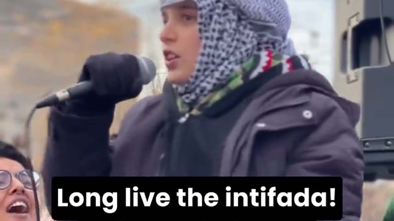 Young Palestinian in Toronto, Canada calling for the continuation of armed conflict with Israel.