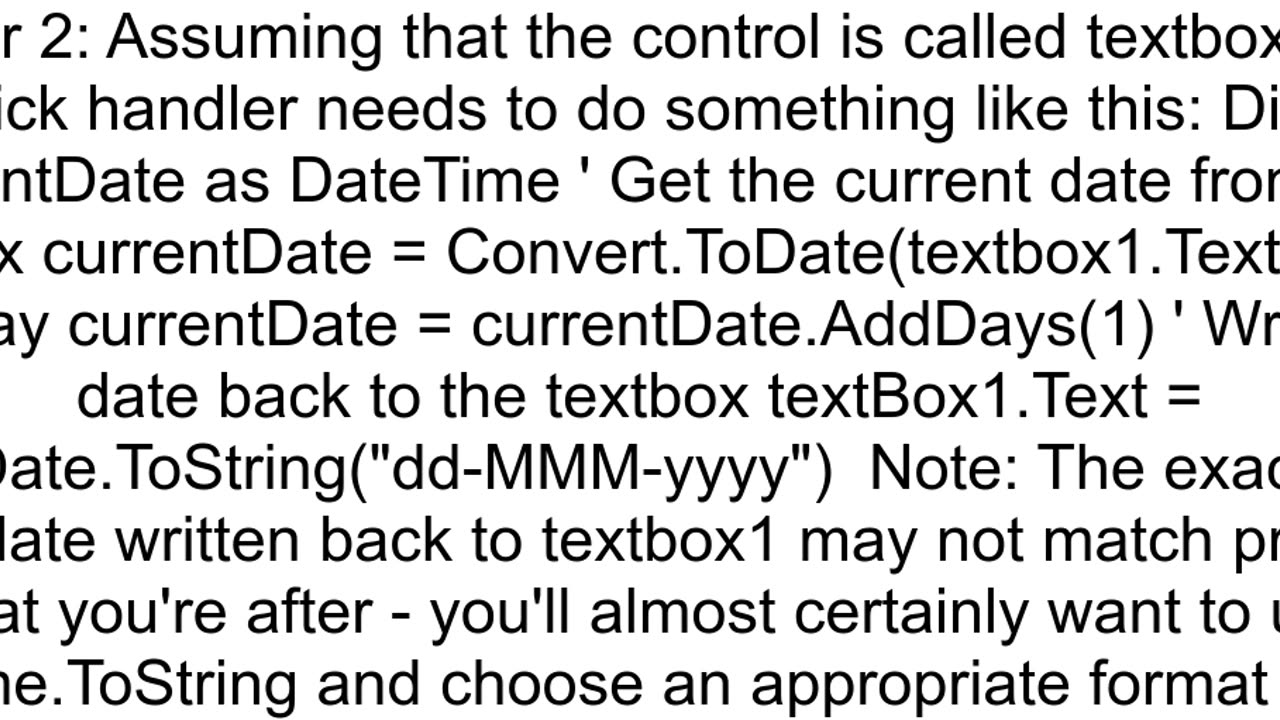 How do I increment a date by 1 day in VBNET