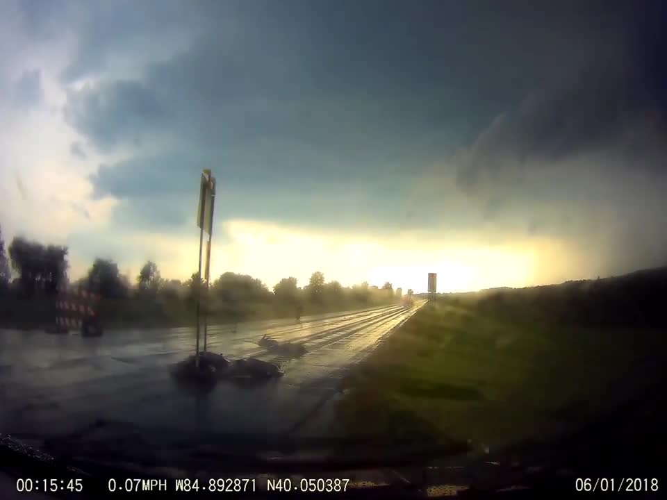 Speeding Vehicle Almost Crashed Into a Sign on the Road as It Rains