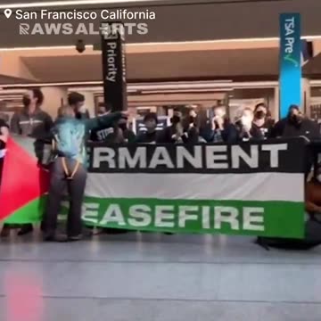 Hundreds of pro-Palestine protesters at San Francisco International Airport.