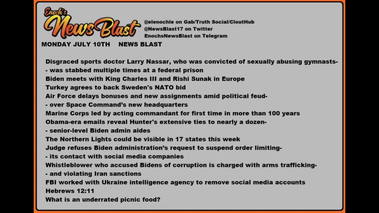 Monday, June 10, 2023 News Blast. #Enoch #NewsBlastReading #NBR