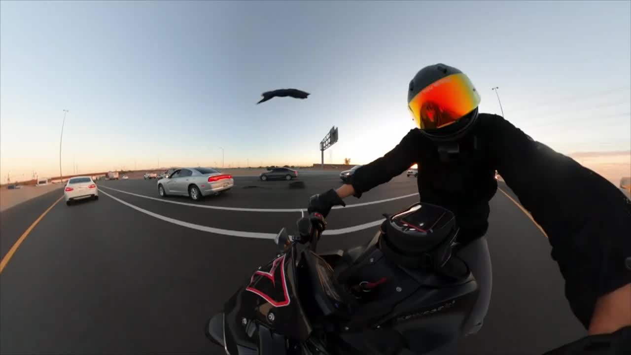 Tire Piece Went Flying at a Motorcyclist and Hit His Full Face Helmet