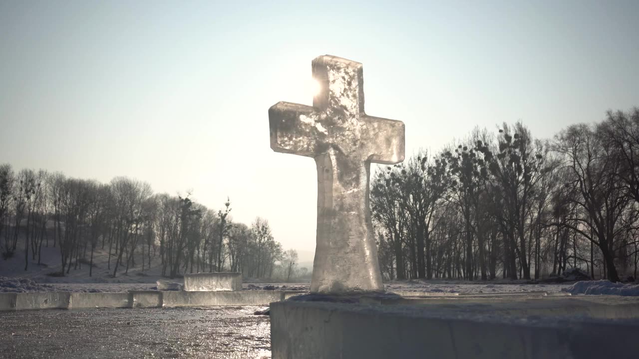 Christ cross made of ice