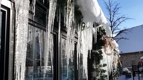 Blue mountain skiing and icicle after snowfall