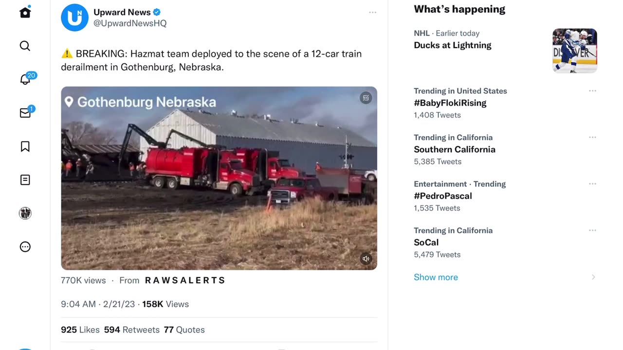 ⚠️ BREAKING: Hazmat team deployed to the scene of a 12-car train derailment in Gothenburg, Nebraska.