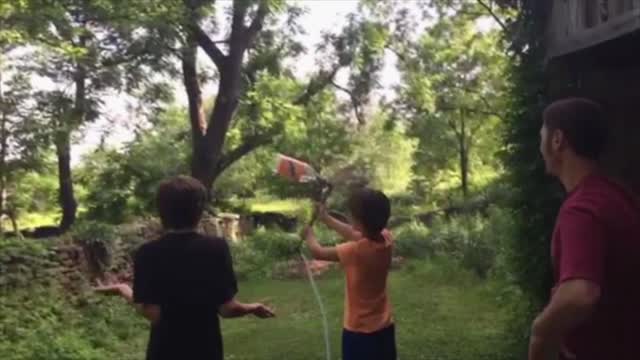 Bottle rocket headed straight for boy's face