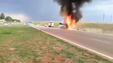 Bus caught fire earlier on the N1 north near Pretoria.