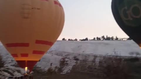 Hot air balloon take off at Pamukkale..