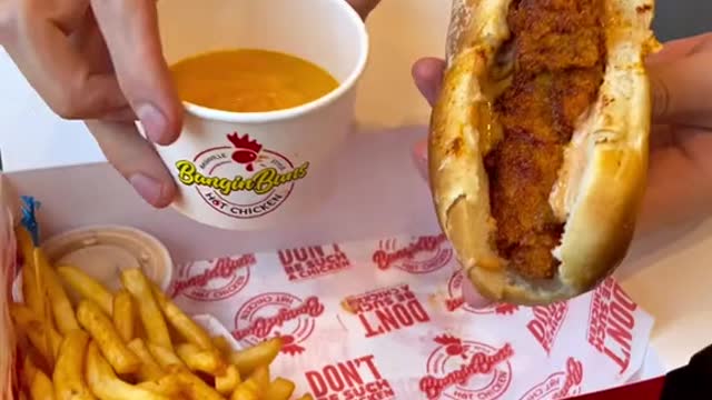 Food porn at its finest! Cheesy hot chicken sandwich from