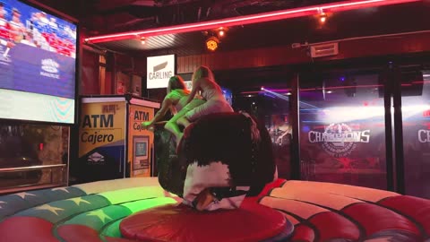 GIRL TAKE ON THE BULL! Benidorm Bull Ride. Mechanical Bull EPIC FAIL