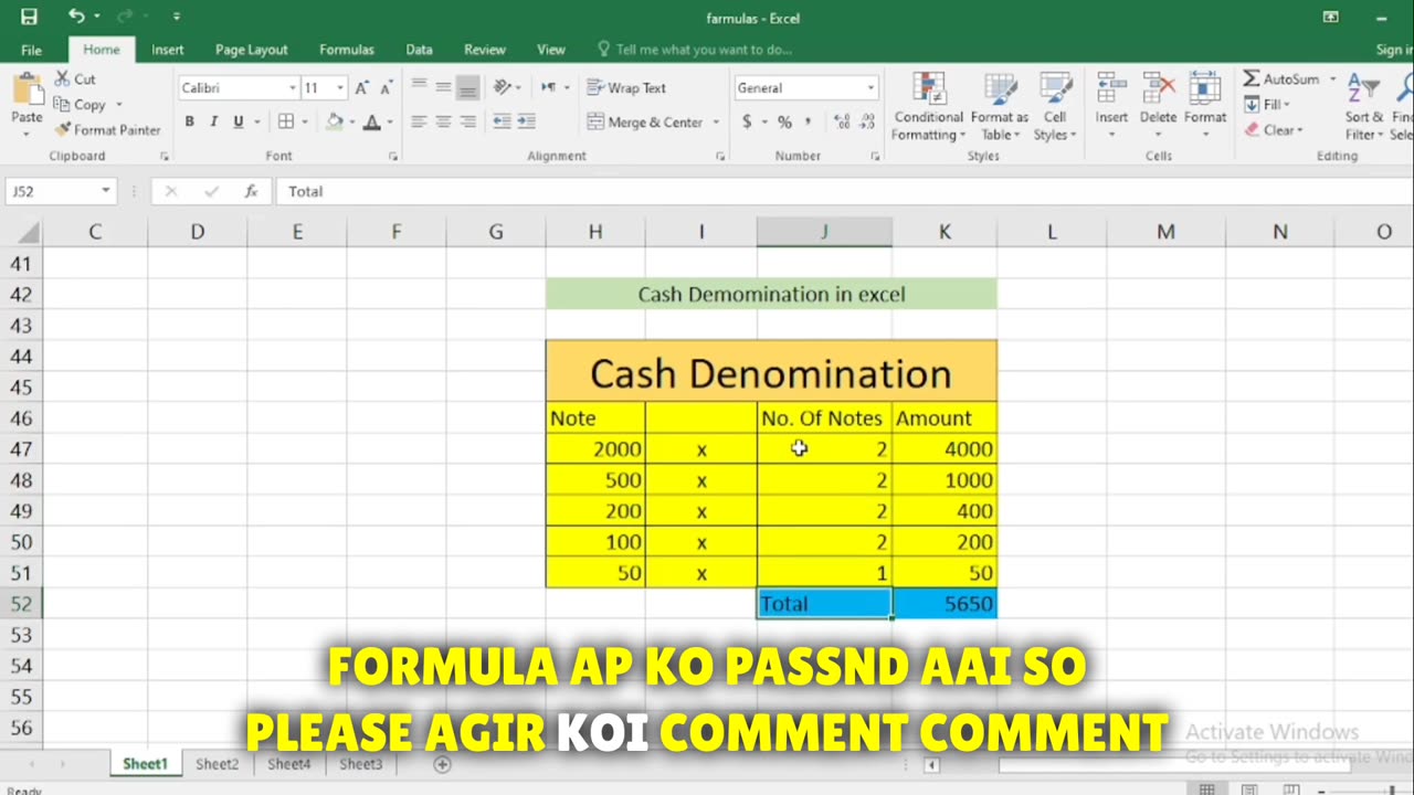 Cash Denomination in Excel