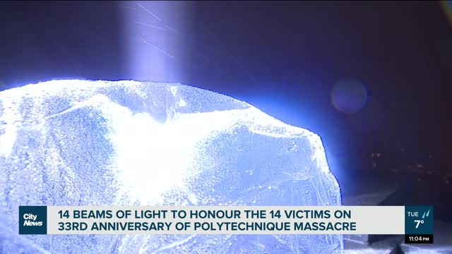 14 beams of light to honour the 14 victims of Polytechnique Massacre