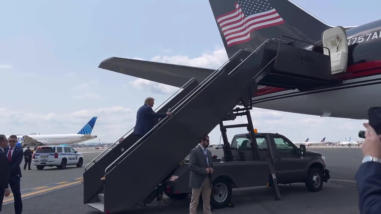 Trump arrives at his plane, ready to fly to Georgia for the state convention