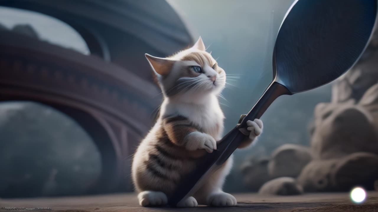 A cat carrying a sword in its hand