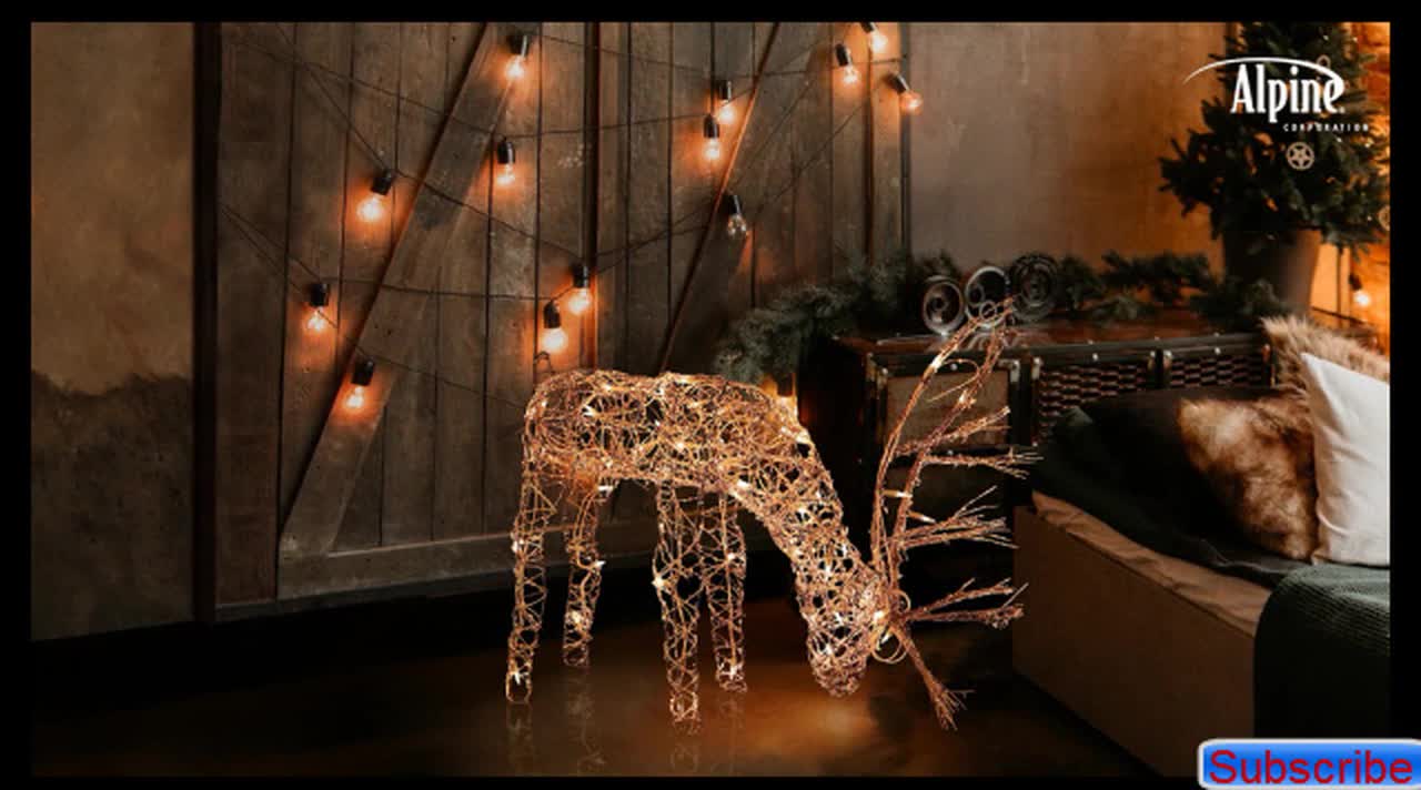 Alpine Corporation Outdoor/Indoor Rattan Grazing Reindeer with Lights - Christmas