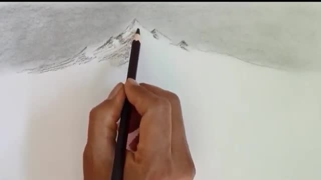 Pencil drawing landscape scenery/ Snow mountain landscape drawing with pencil