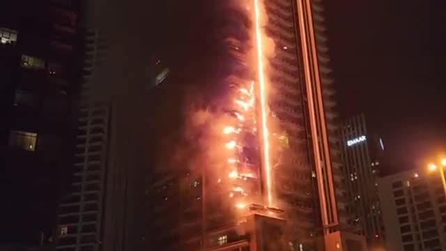 The 35-story Emaar skyscraper caught fire early in the morning in Dubai