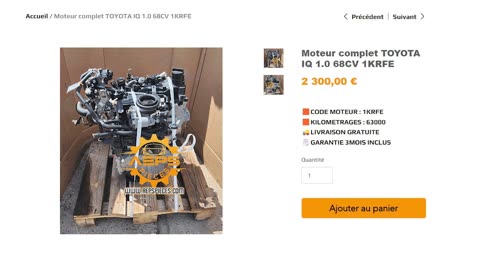 AEPSPIECES.COM - Moteur complet TOYOTA IQ 1.0 68CV 1KRFE