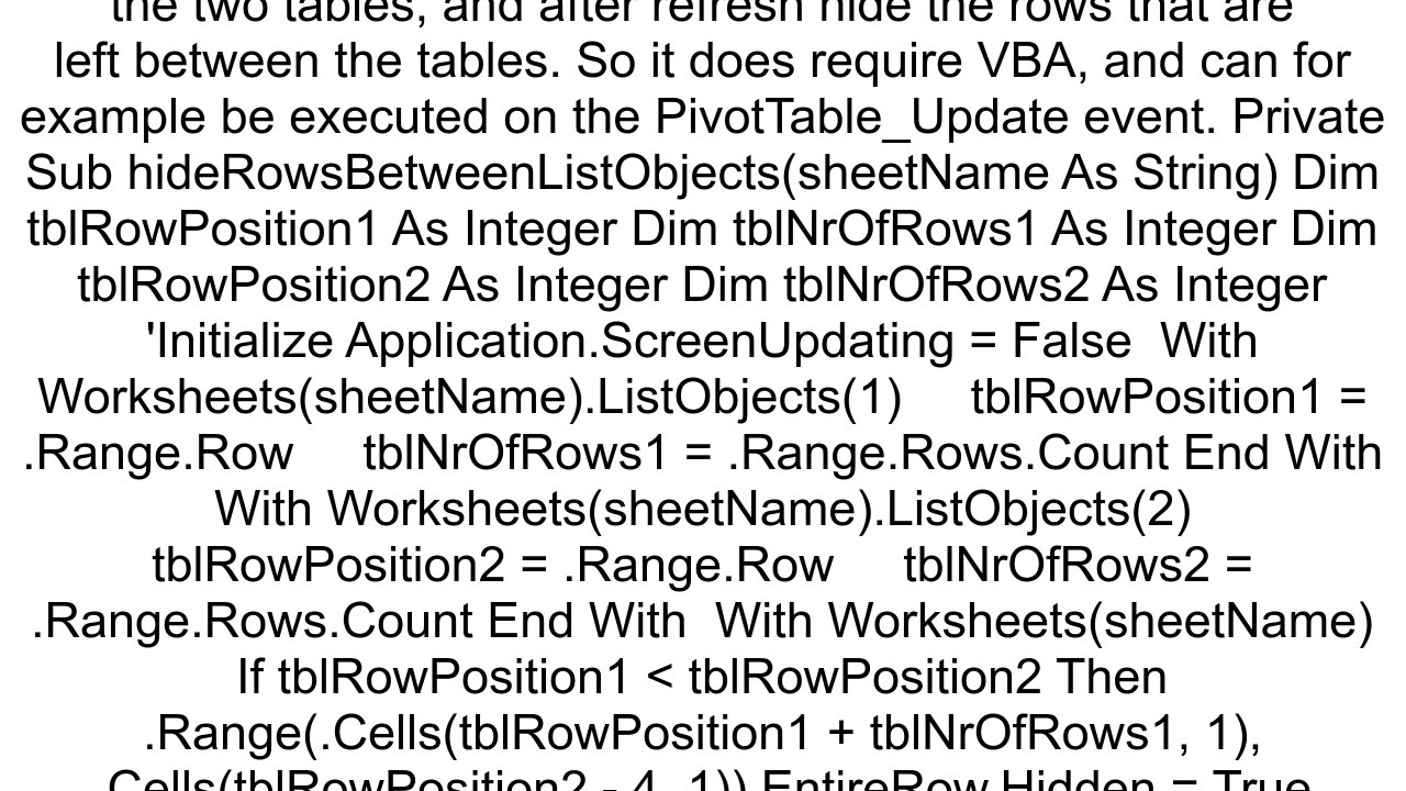 Excel 2013 multiple pivot tables on one sheet BELOW each other