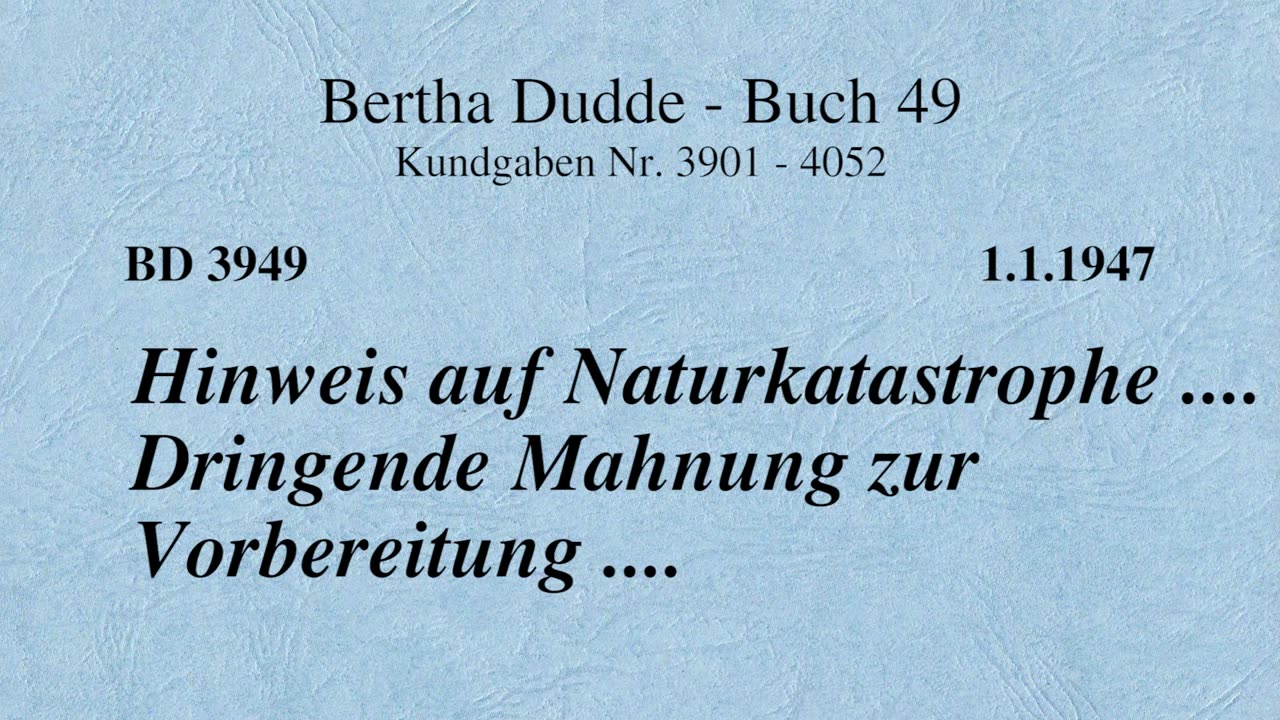BD 3949 - HINWEIS AUF NATURKATASTROPHE .... DRINGENDE MAHNUNG ZUR VORBEREITUNG ....