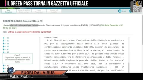 IL GREEN PASS TORNA IN GAZZETTA UFFICIALE Fuori dal Virus n.987.SP