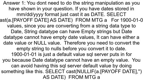 Blank values in Date column returning as 19000101 on running SELECT statement