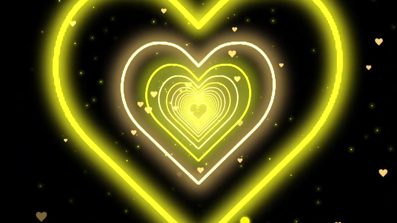 1176. Neon Lights Love Heart Tunnel Background💛Yellow Heart Background