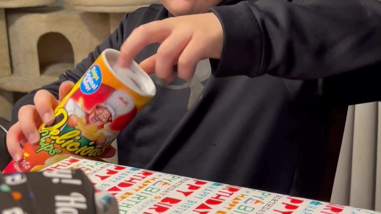 Popping Snake Chip Can Pranks Birthday Boy