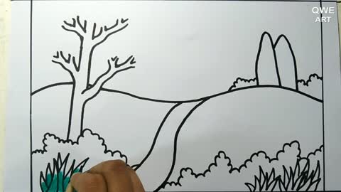 Rainbow Scenery Drawing | Landscape drawing with Mountain and Rainbow - Drawing Class- 12