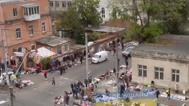 "The camera filmed an intersection in one of the Ukrainian cities during an air raid."