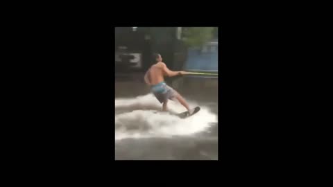 water skiing on the road