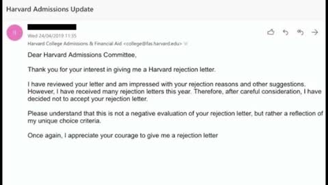 Harvard rejection letter