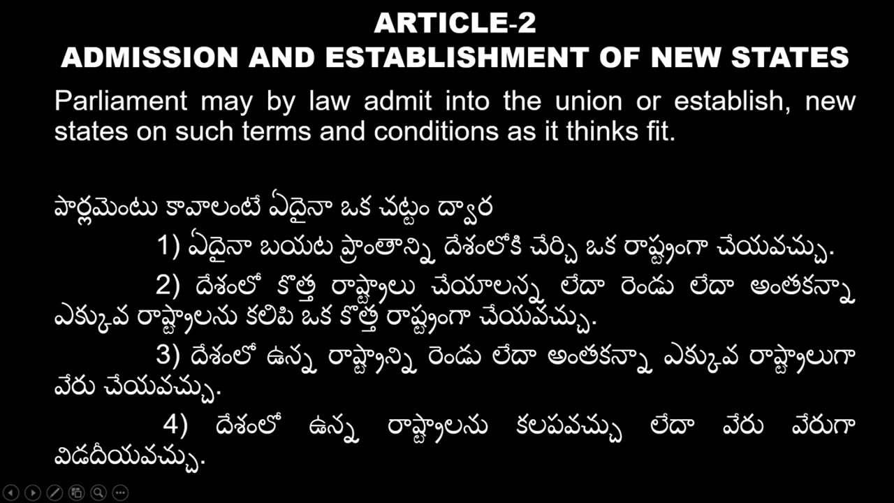 Article 2 of indian Constitution in telugu explanation