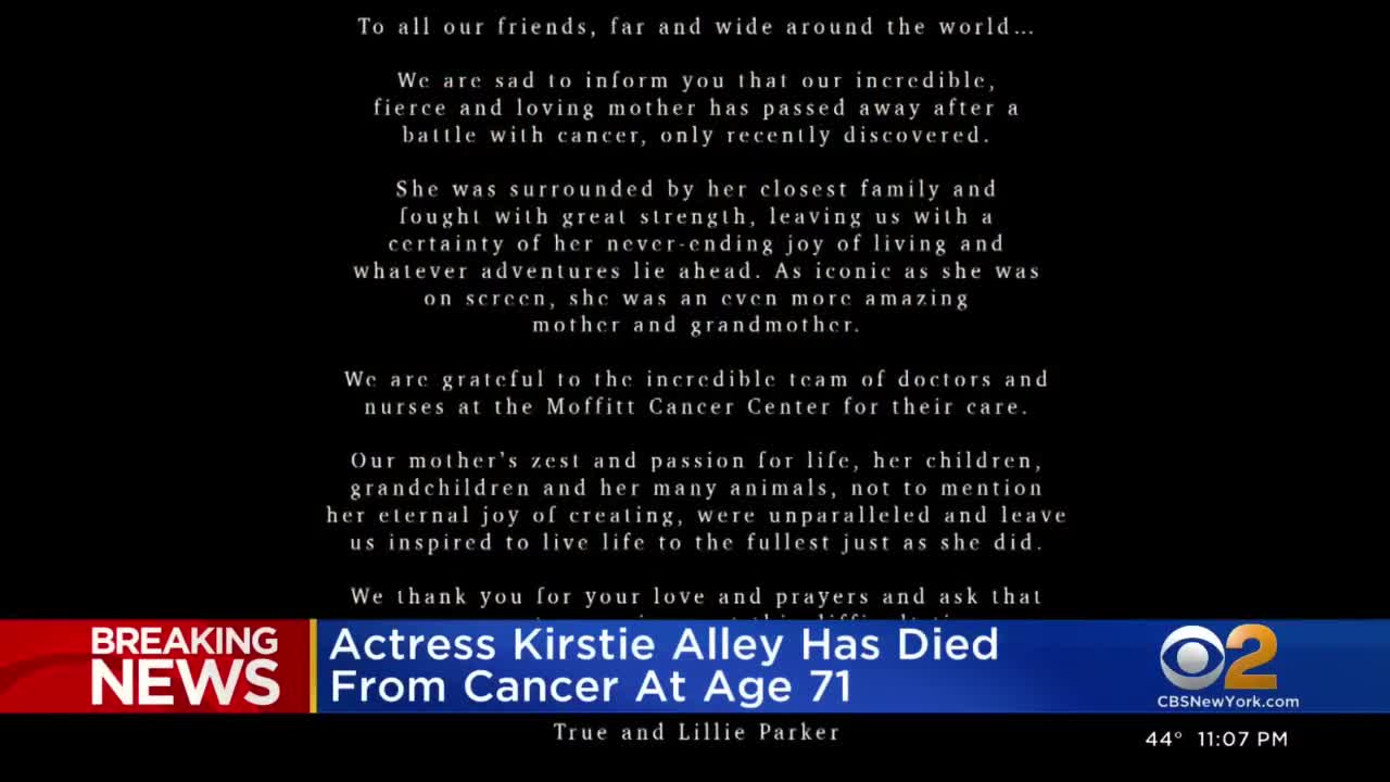 Actress Kirstie Alley dies from cancer at age 71